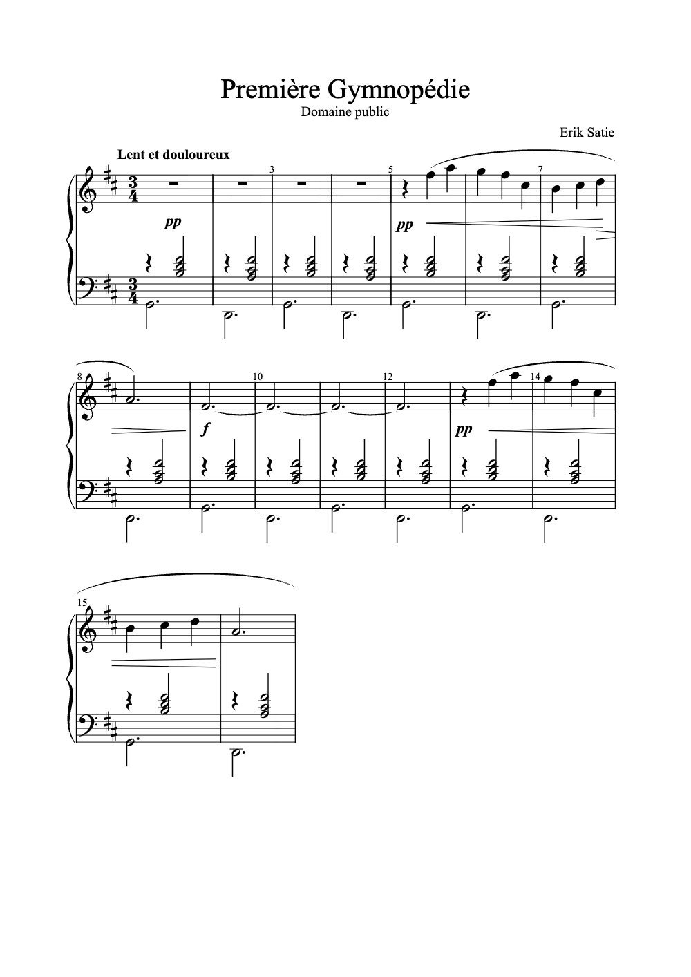 Sheet music preview for Première Gymnopédie