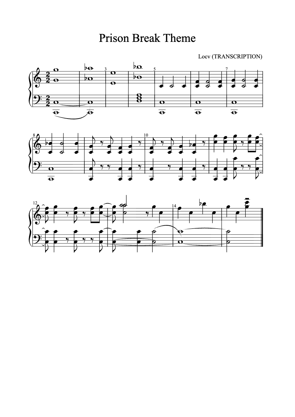 Sheet music preview for Prison Break Theme
