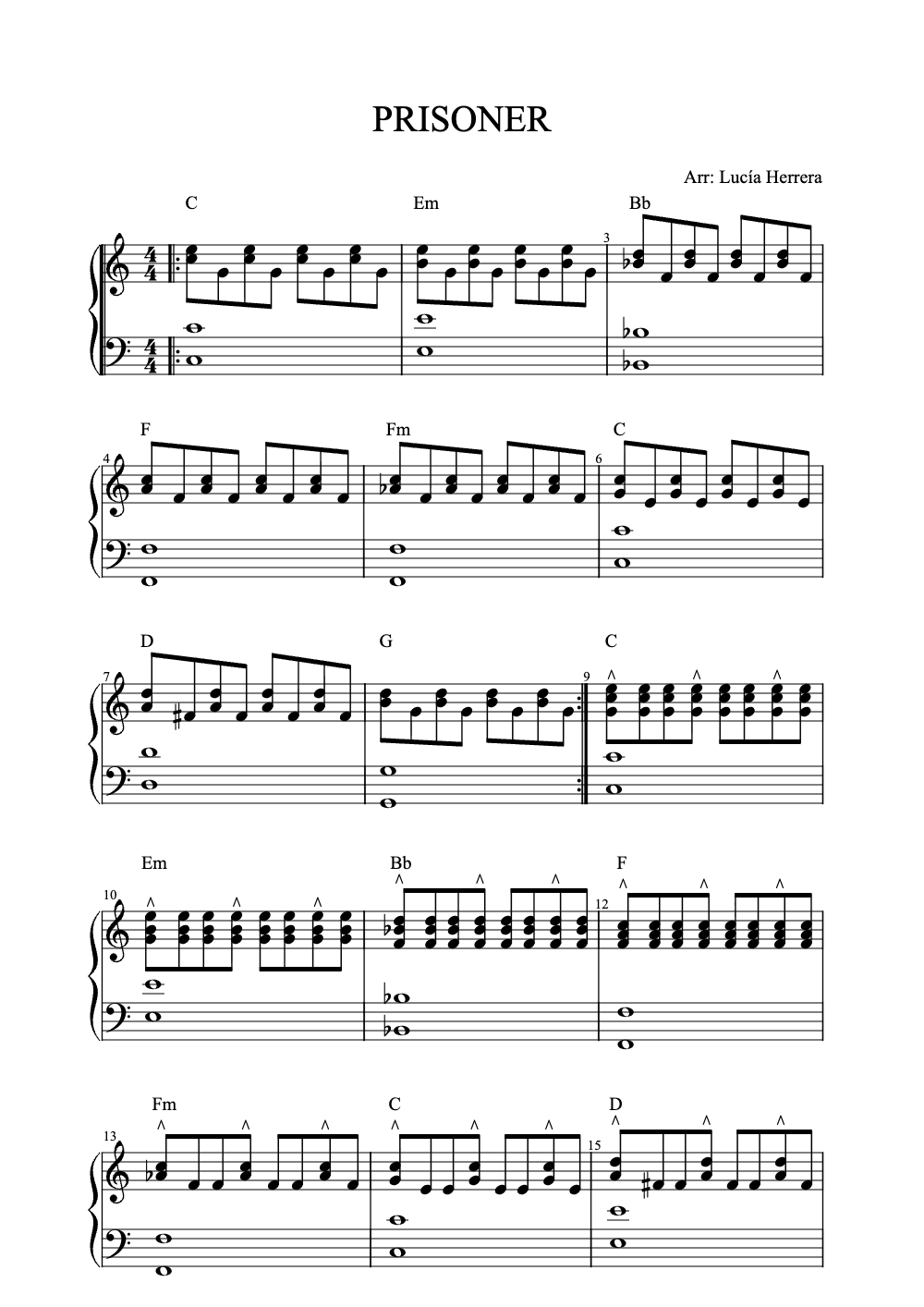 Sheet music preview for Prisoner