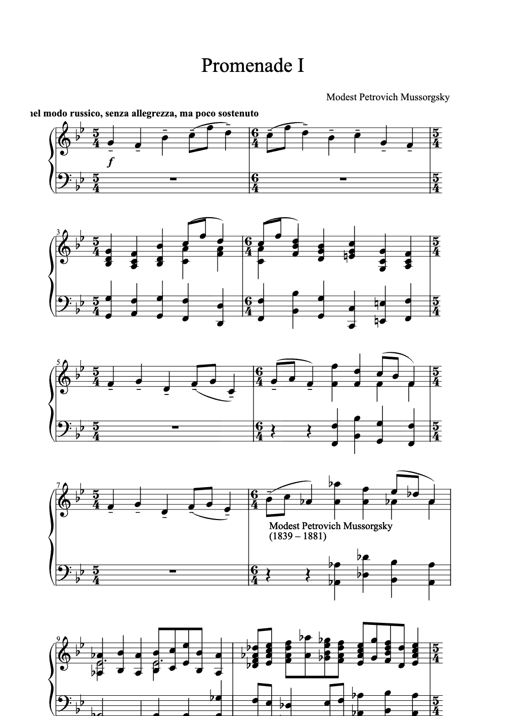 Sheet music preview for Promenade I