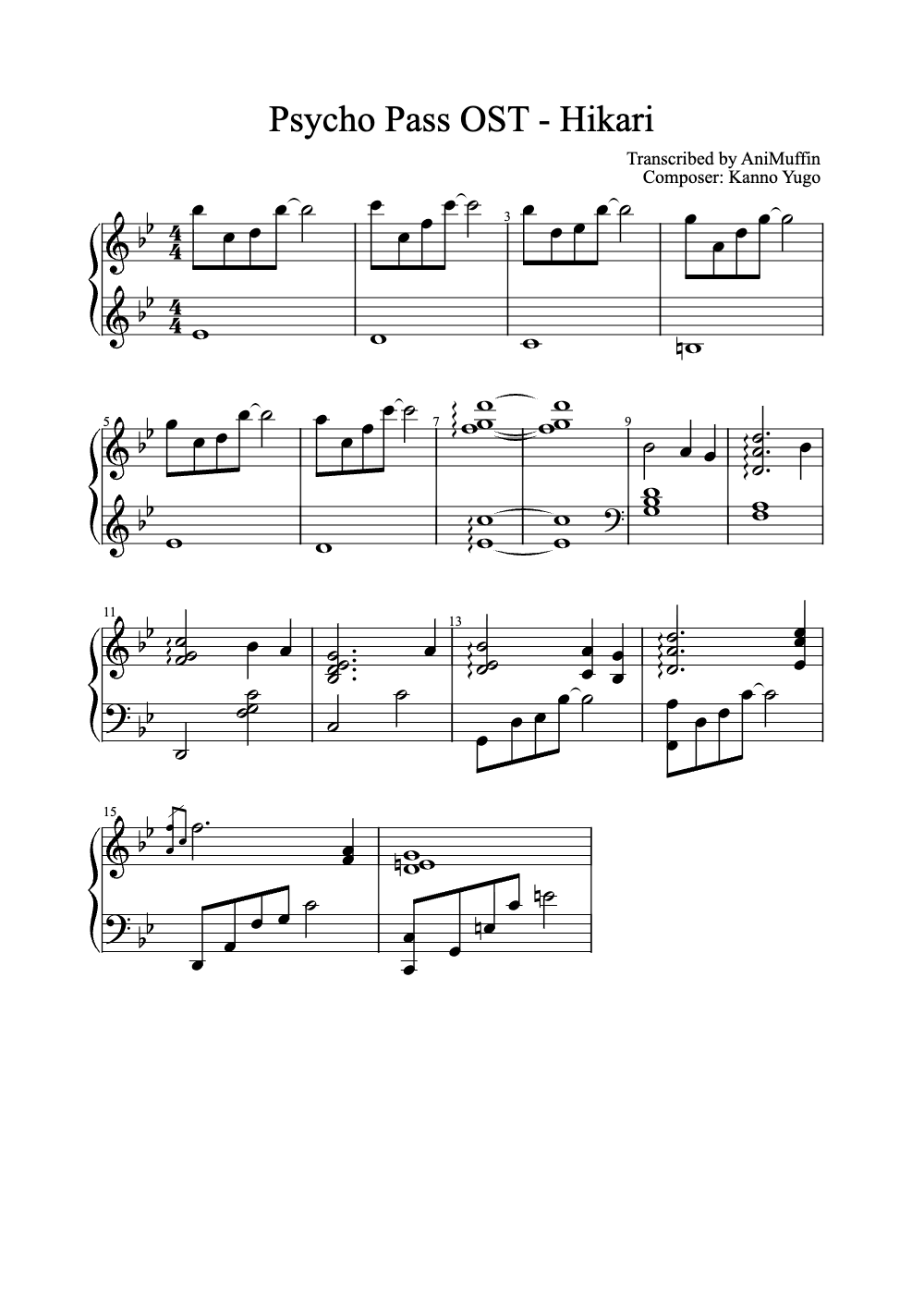 Sheet music preview for Hikari