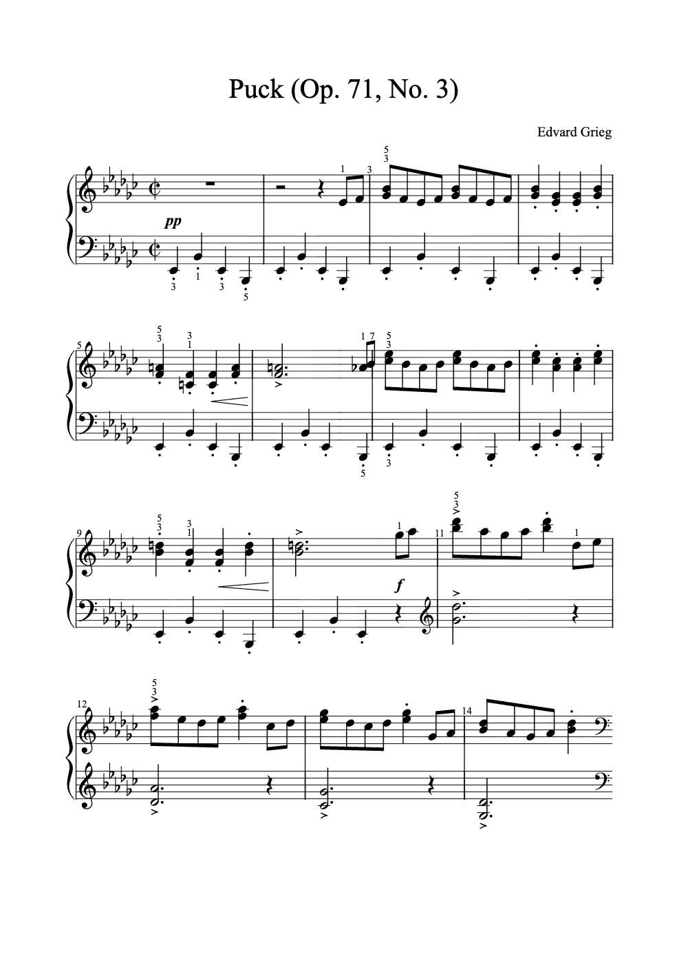 Sheet music preview for Puck