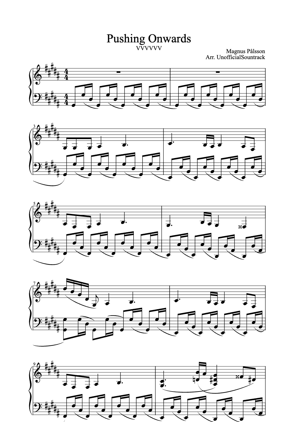 Sheet music preview for Pushing Onwards