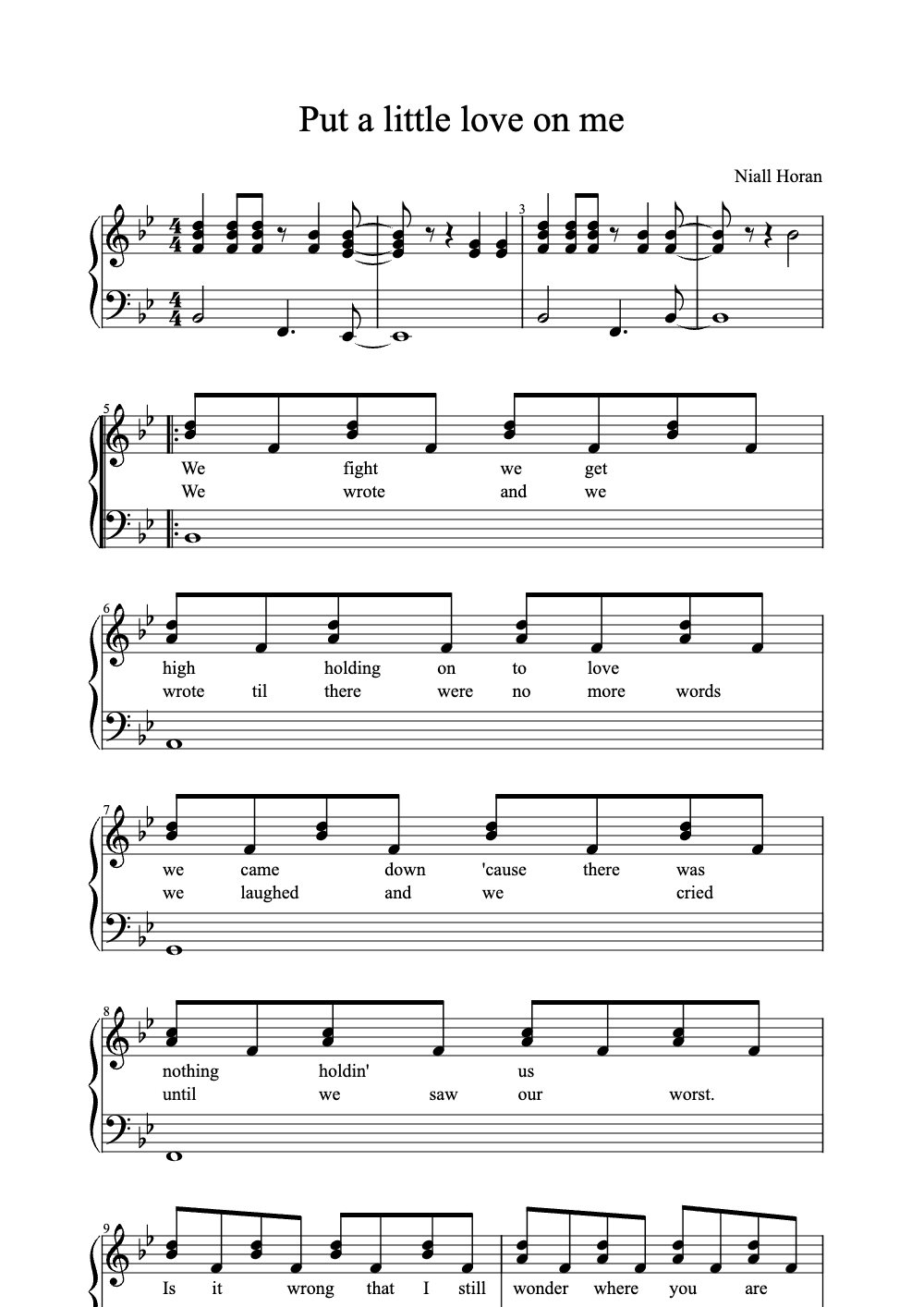 Sheet music preview for Put a Little Love on Me