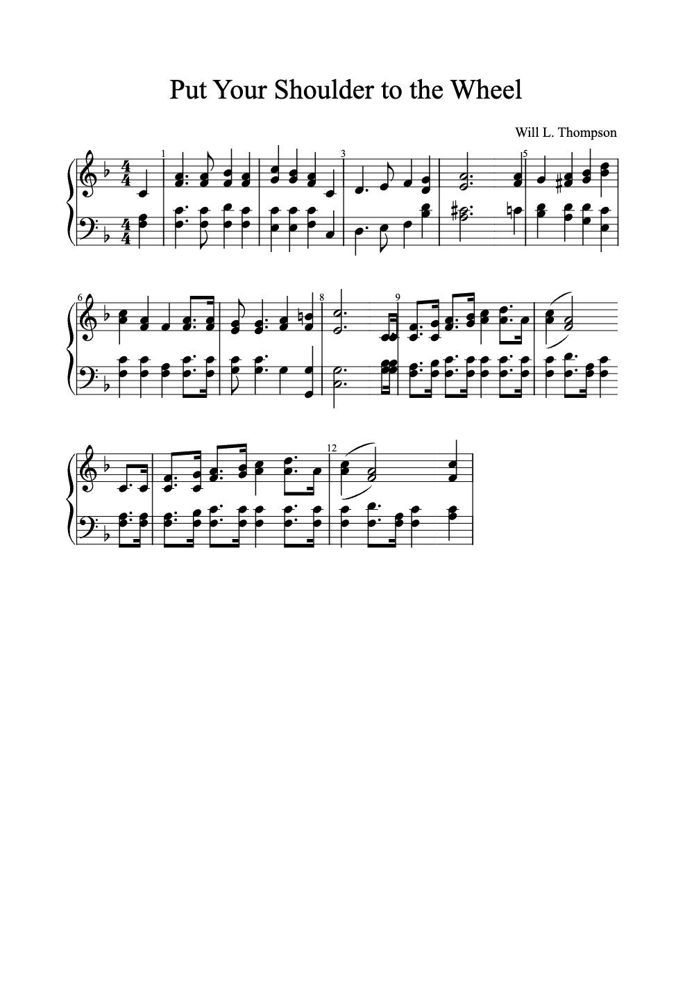 Sheet music preview for Put Your Shoulder to the Wheel
