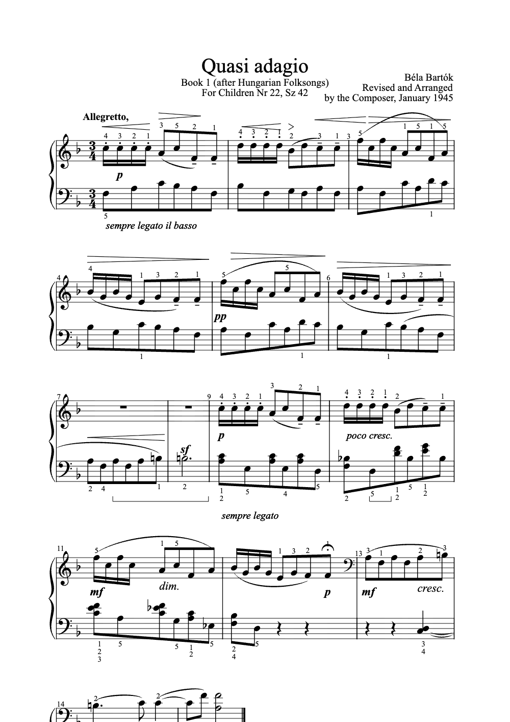 Sheet music preview for Quasi Adagio