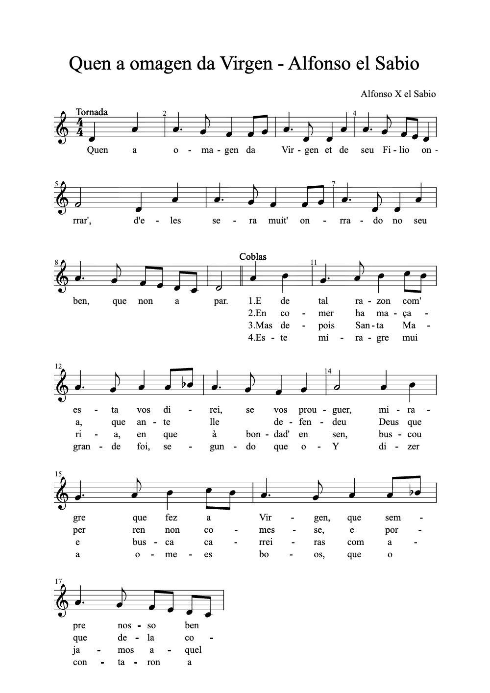 Sheet music preview for Quen a Omagen da Virgen