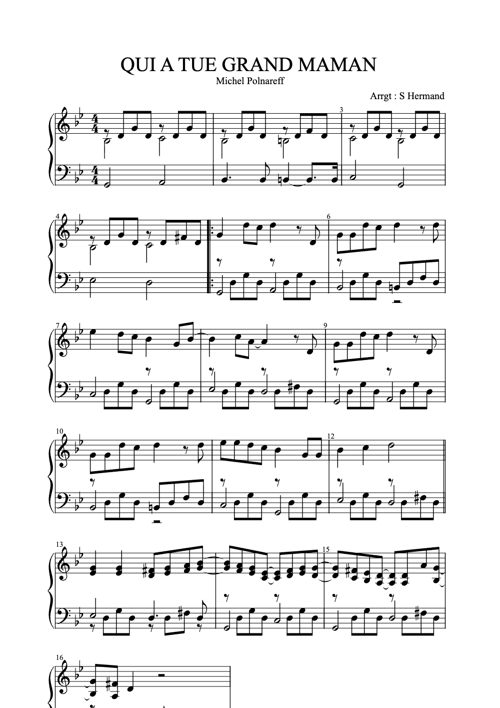 Sheet music preview for Qui a Tué Grand Maman
