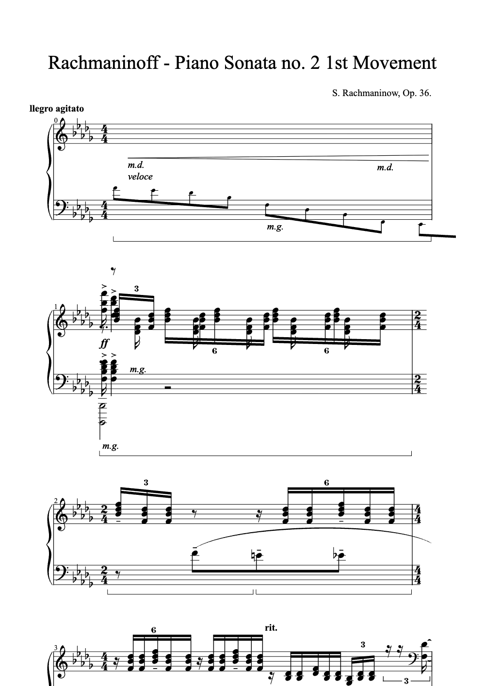 Sheet music preview for Piano Sonata No. 2, 1st Movement