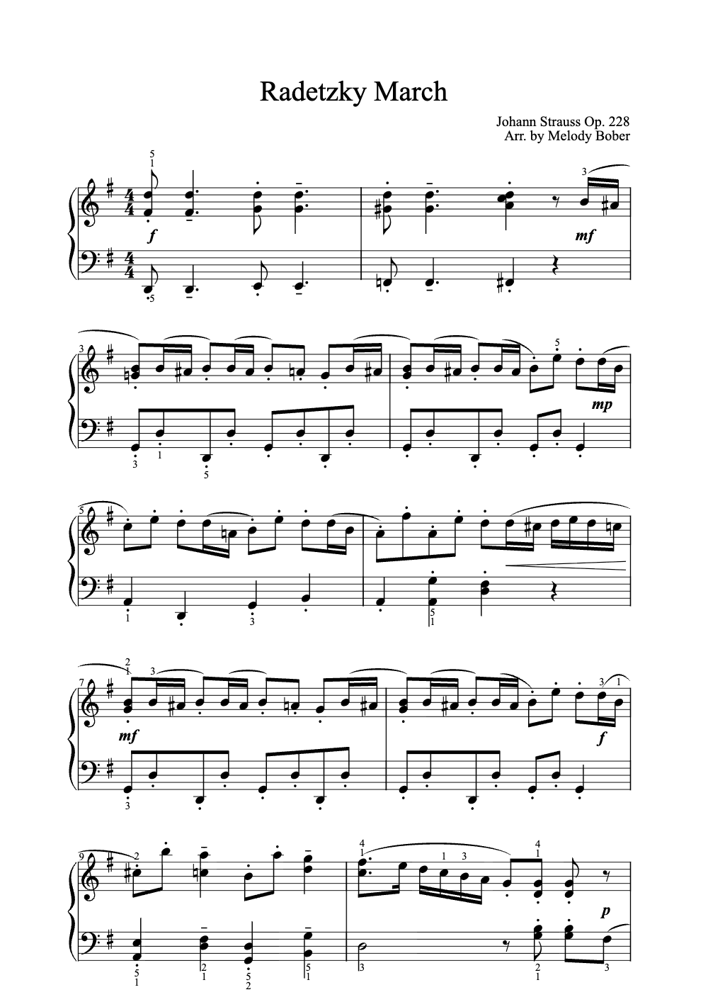 Sheet music preview for Radetzky March