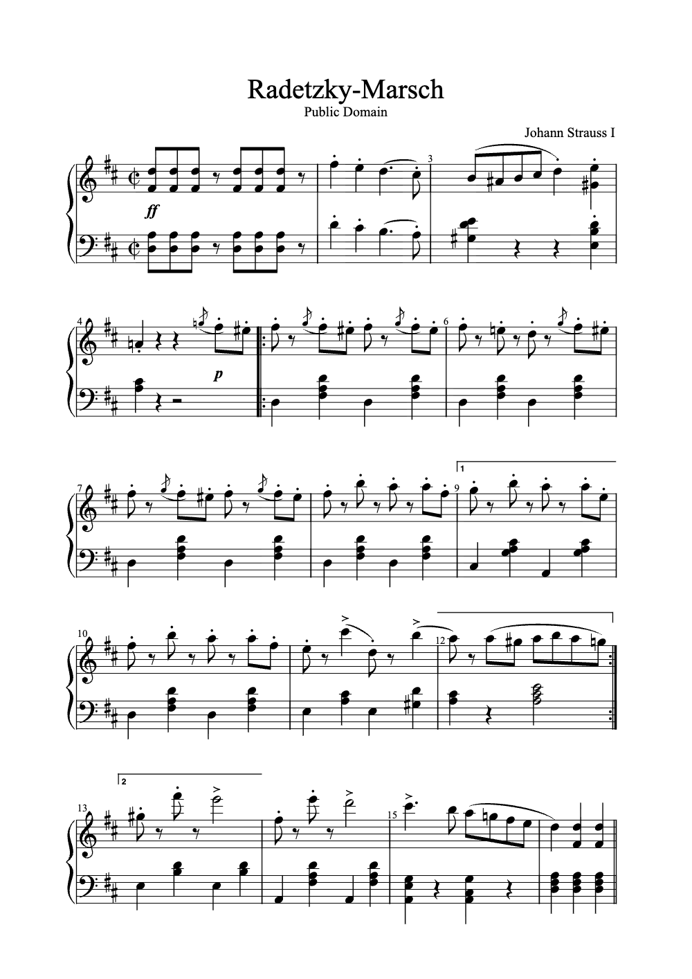 Sheet music preview for Radetzky-Marsch