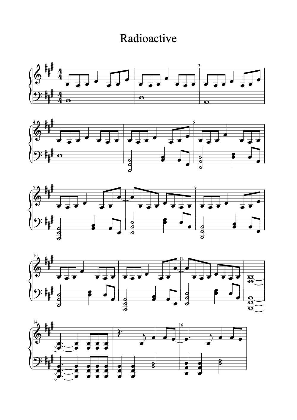 Sheet music preview for Radioactive