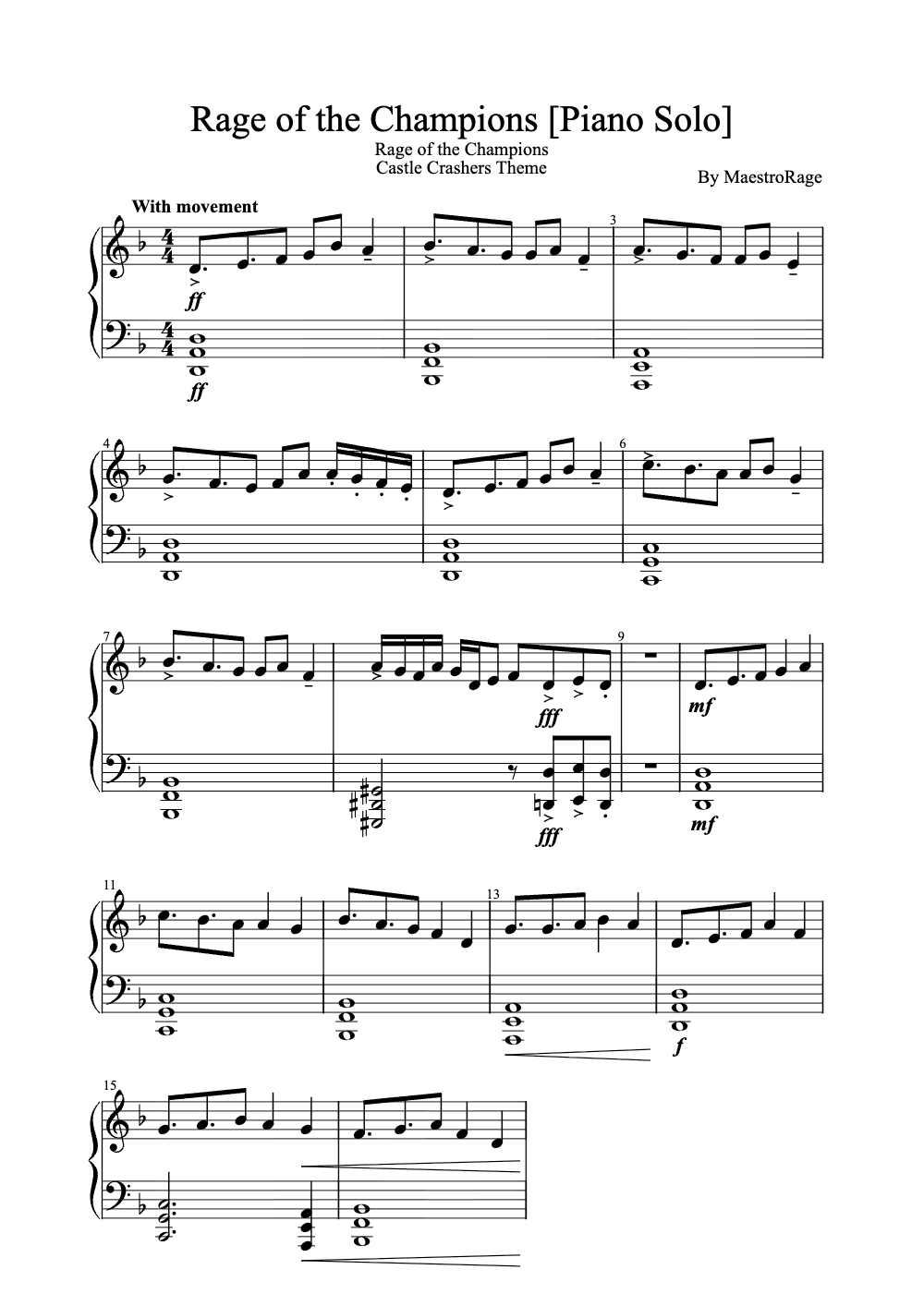 Sheet music preview for Rage of the Champions