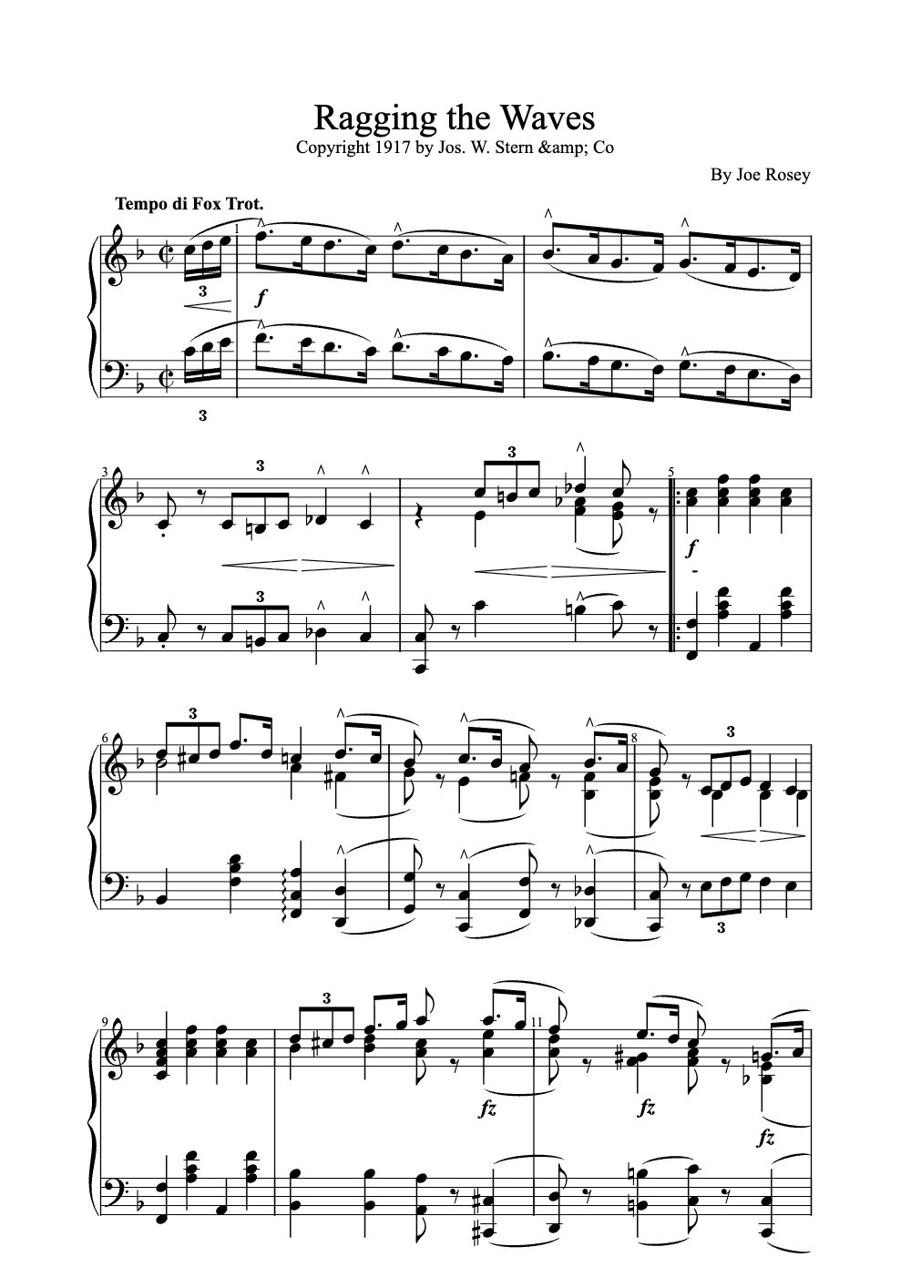 Sheet music preview for Ragging the Waves