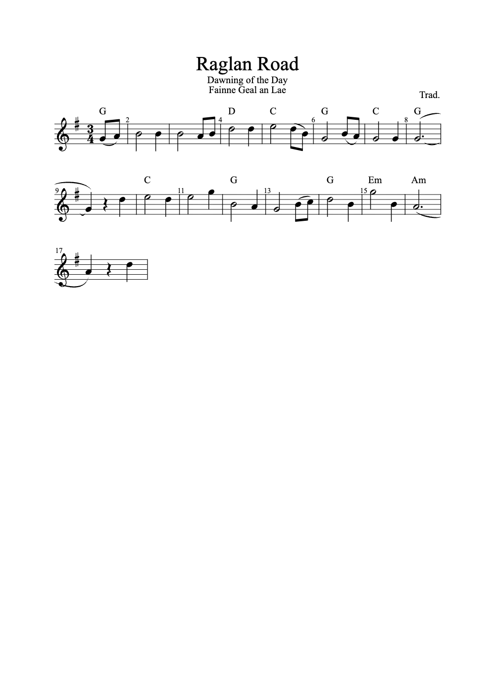 Sheet music preview for Raglan Road