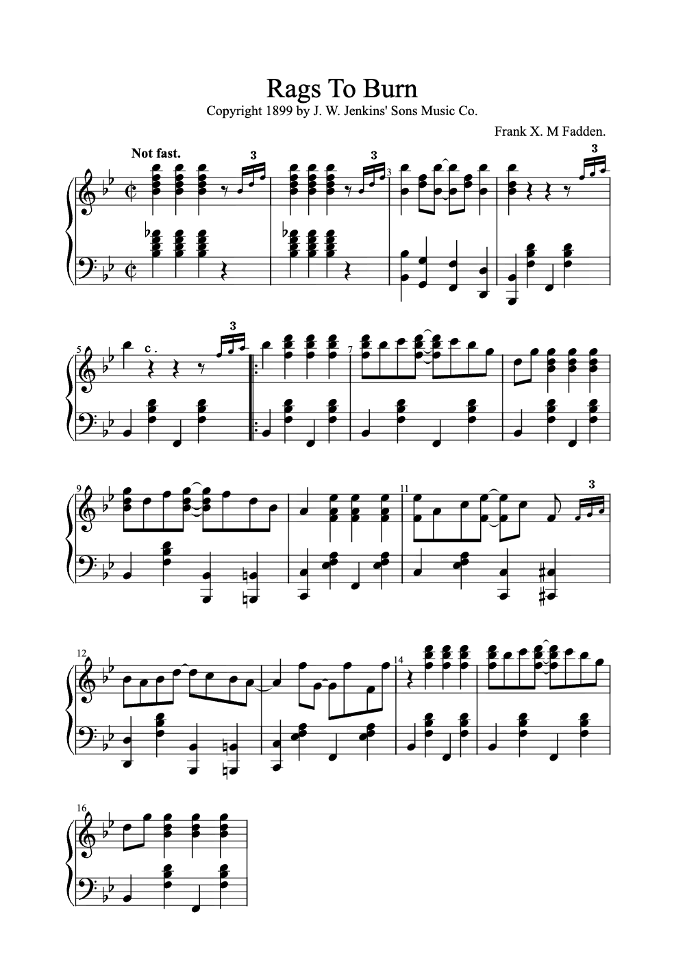 Sheet music preview for Rags to Burn