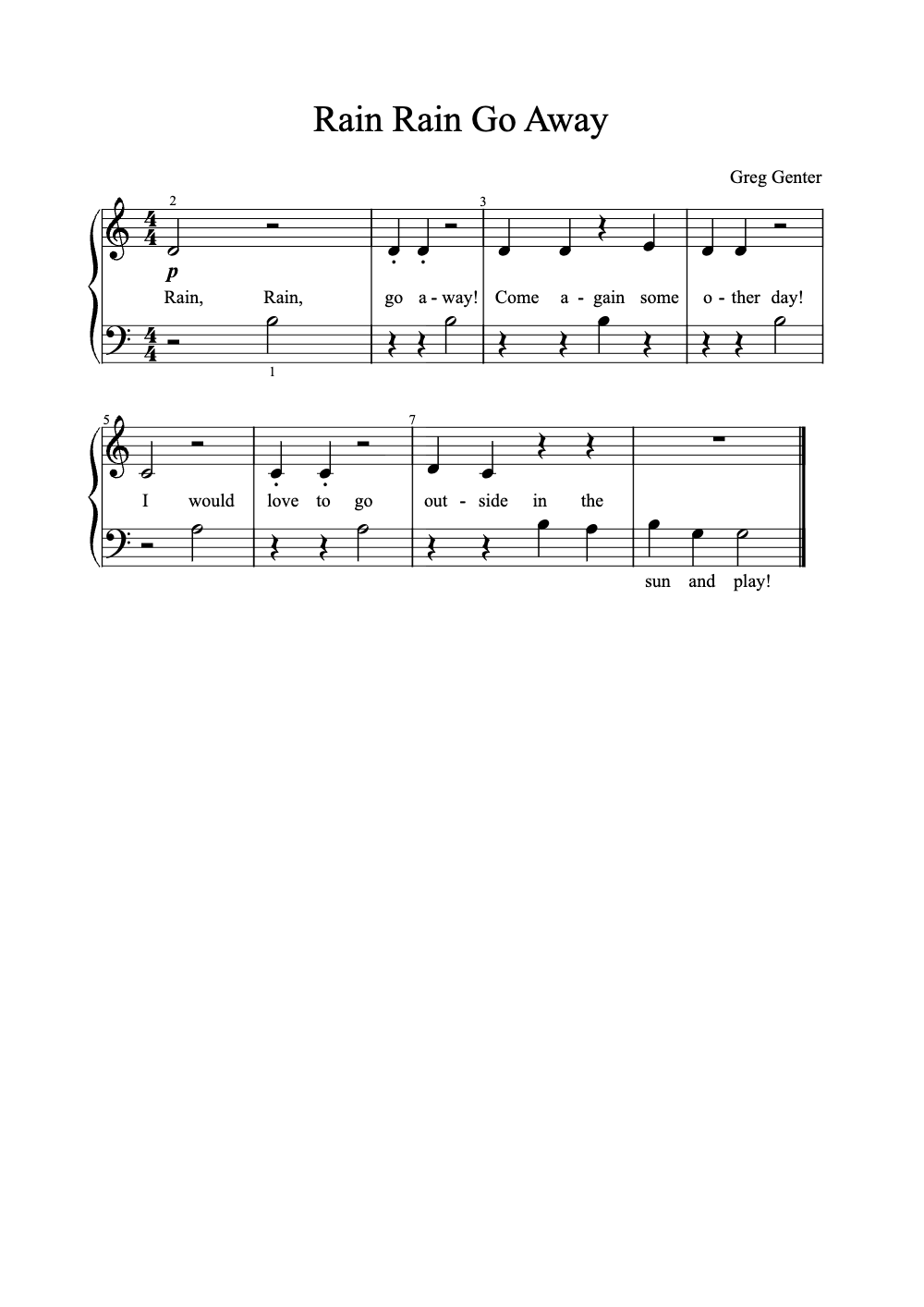 Sheet music preview for Rain Rain Go Away