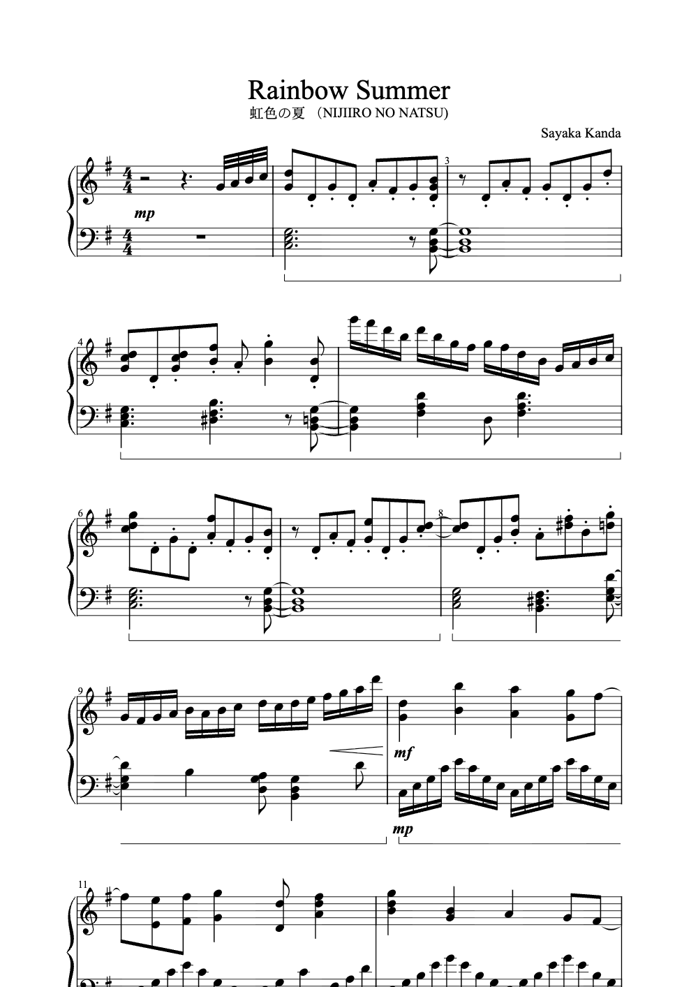 Sheet music preview for Rainbow Summer