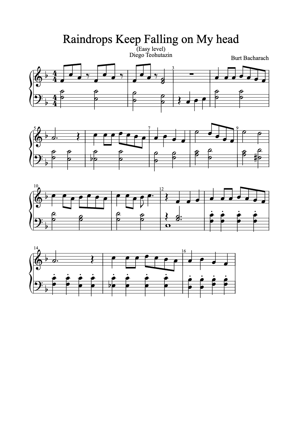 Sheet music preview for Raindrops Keep Falling on My Head