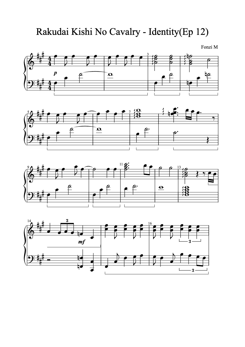 Sheet music preview for Rakudai Kishi no Cavalry - Identity