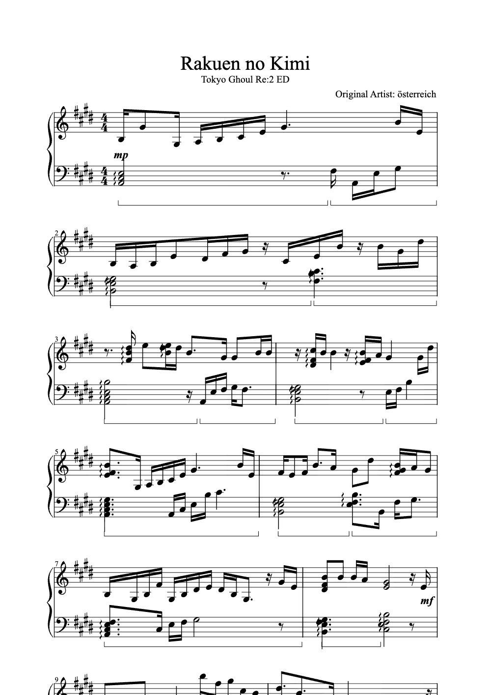 Sheet music preview for Rakuen no Kimi