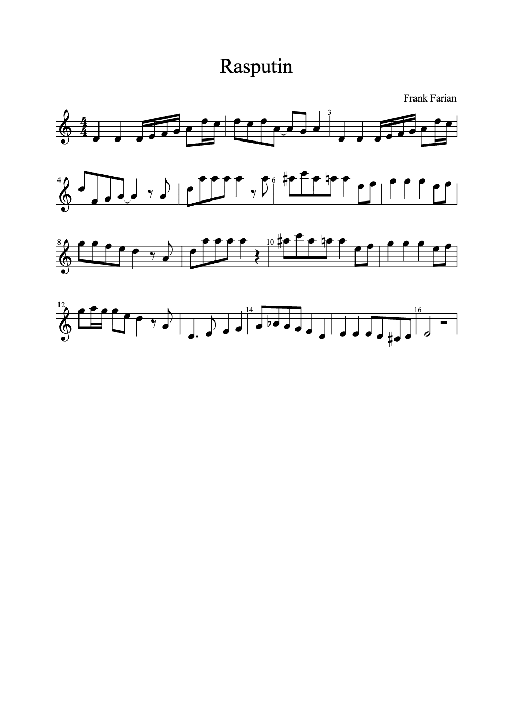 Sheet music preview for Rasputin