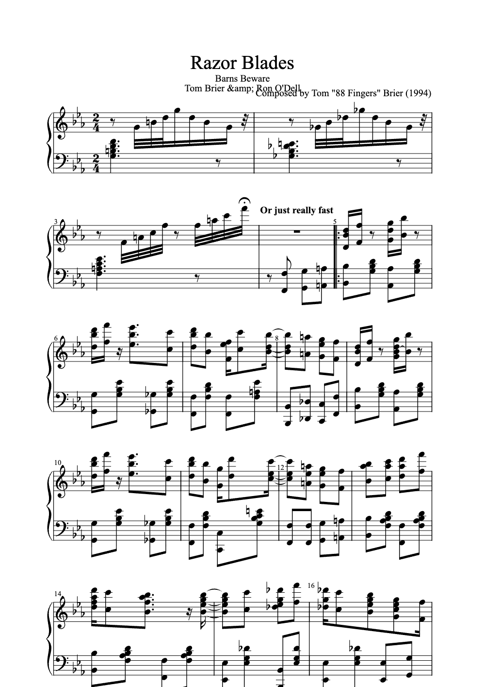 Sheet music preview for Razor Blades