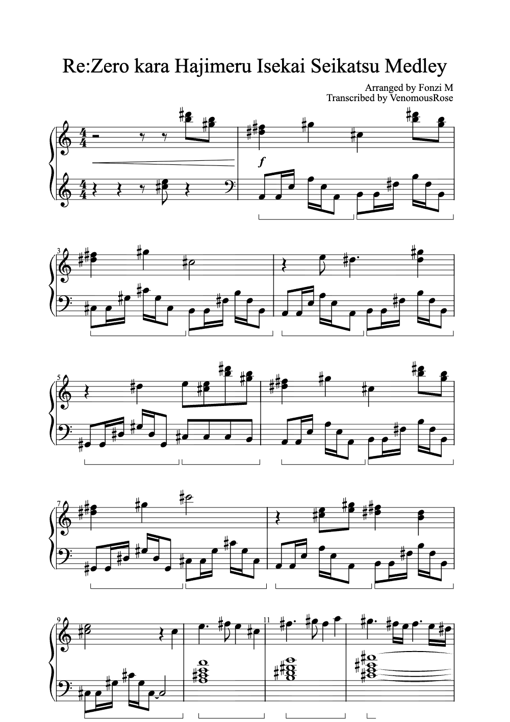 Sheet music preview for Re:Zero kara Hajimeru Isekai Seikatsu Medley