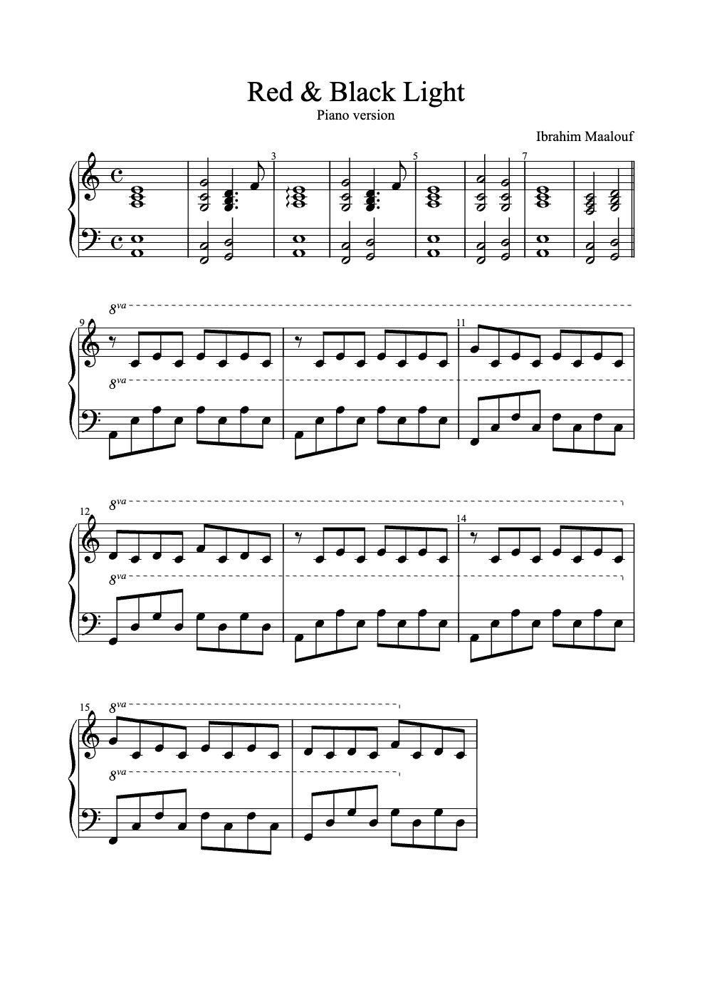 Sheet music preview for Red & Black Light