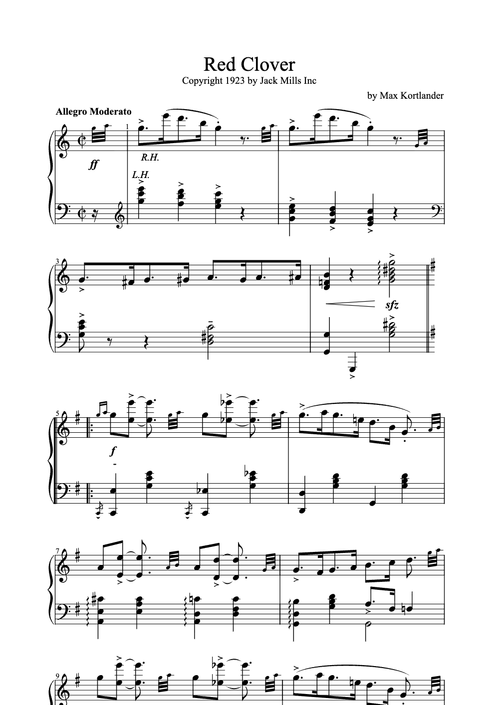 Sheet music preview for Red Clover
