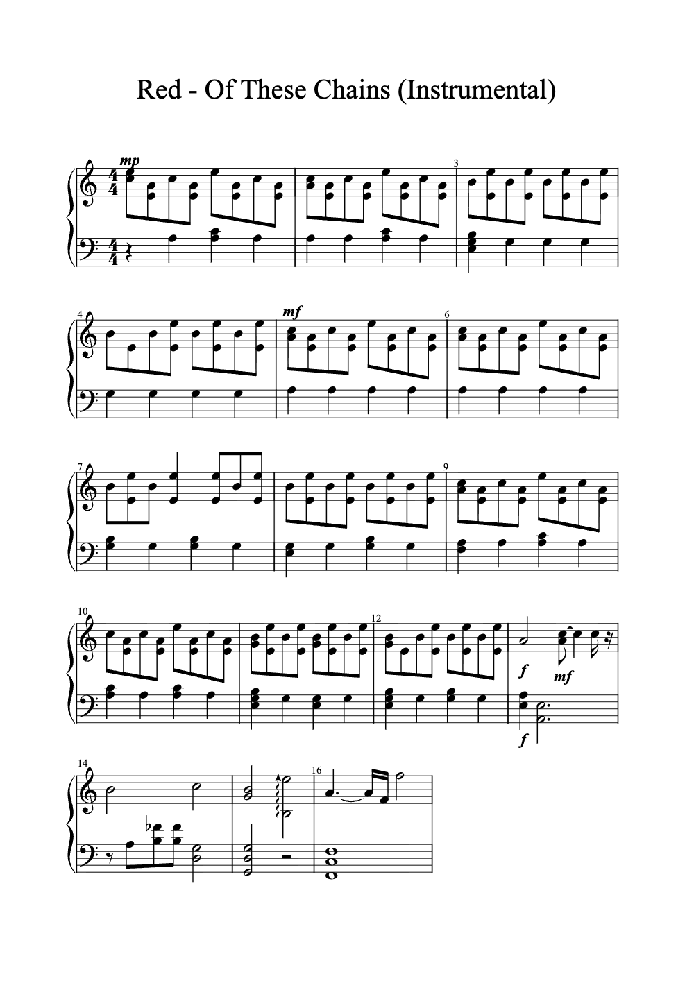 Sheet music preview for Red - Of These Chains
