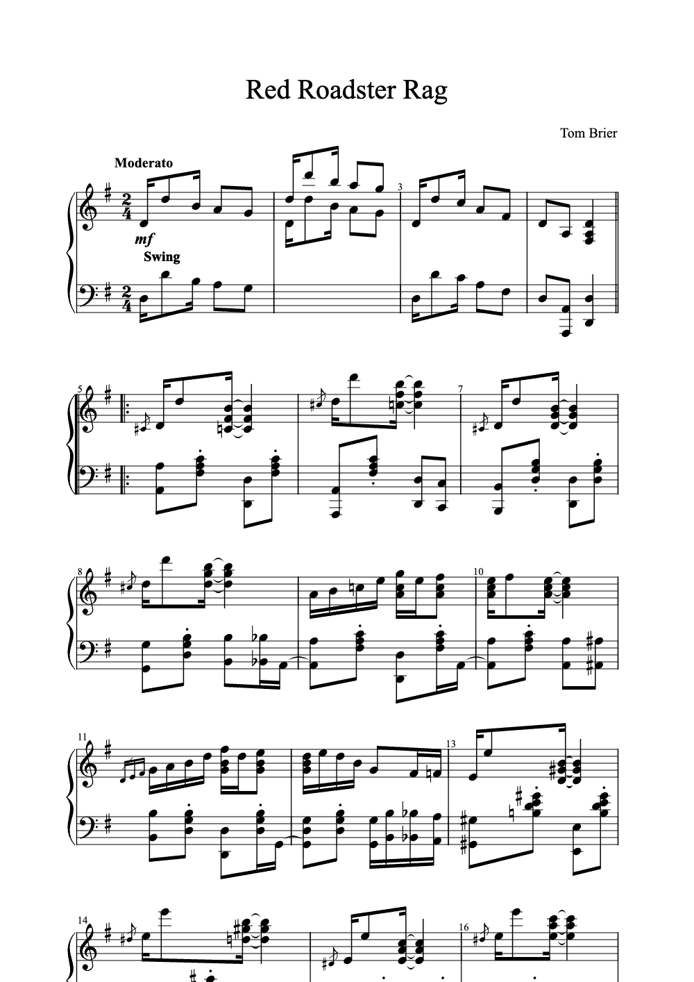 Sheet music preview for Red Roadster Rag