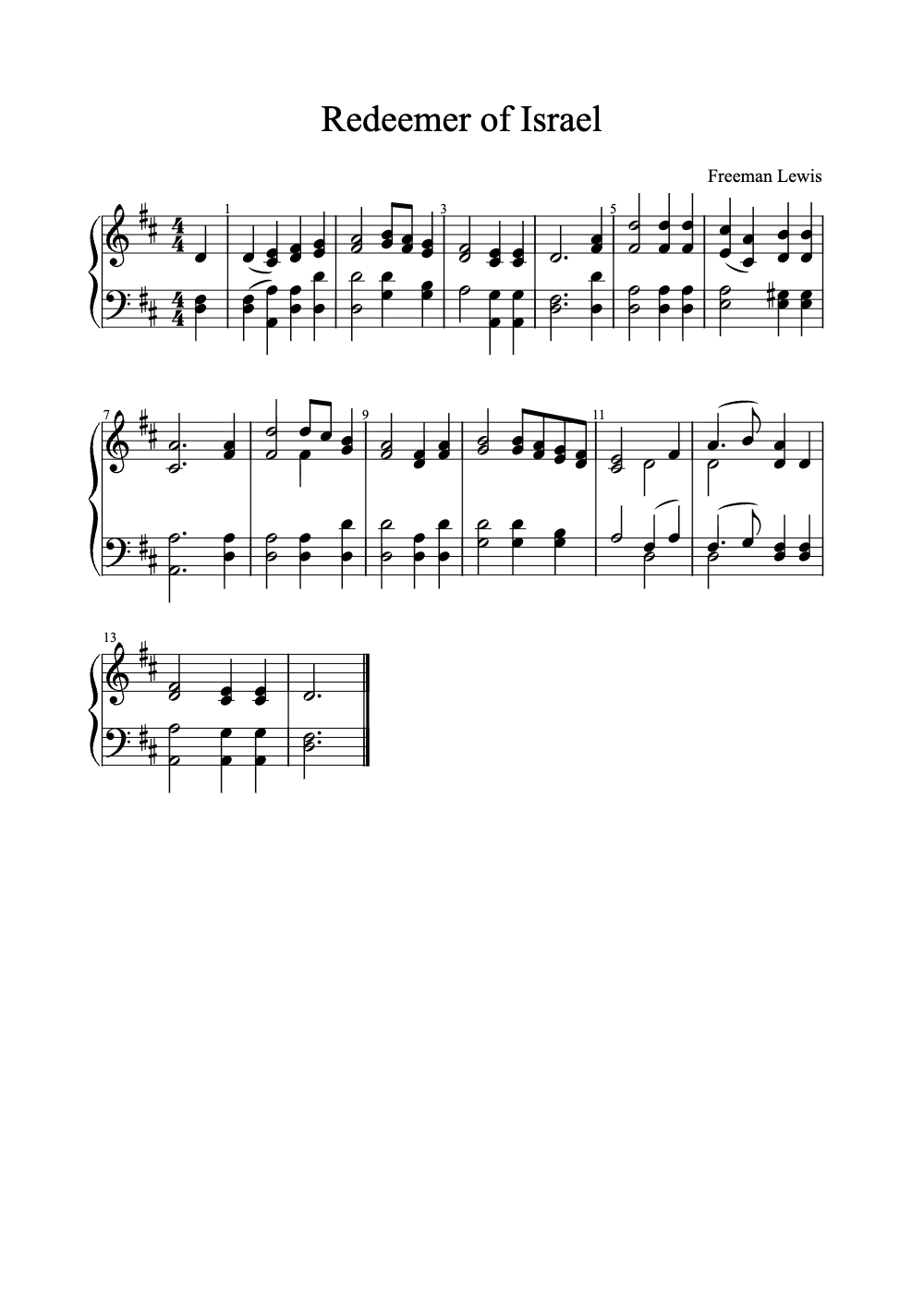 Sheet music preview for Redeemer of Israel