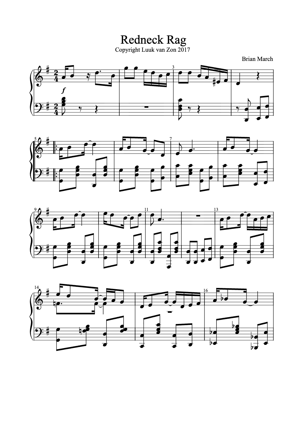 Sheet music preview for Redneck Rag