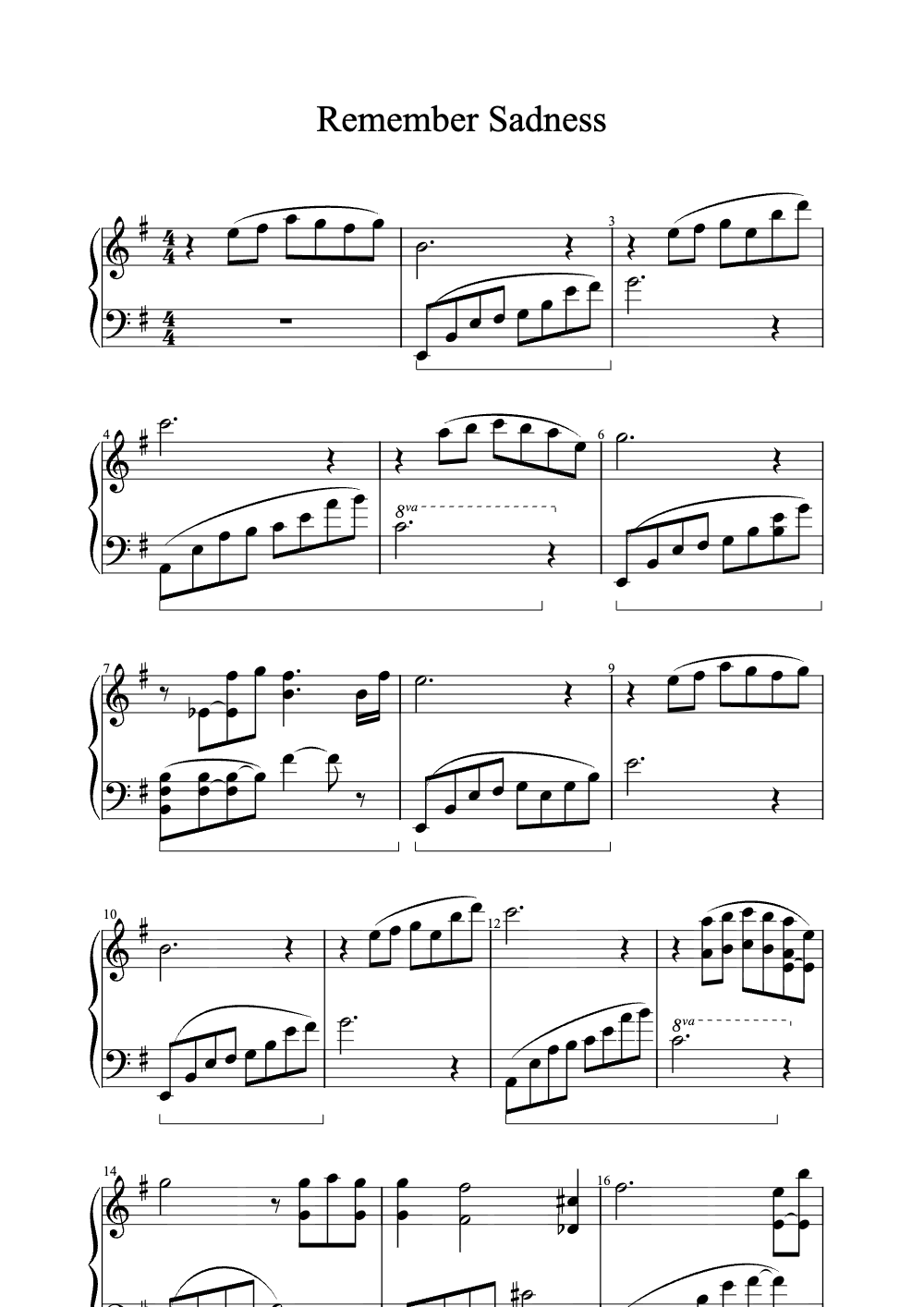 Sheet music preview for Remember Sadness