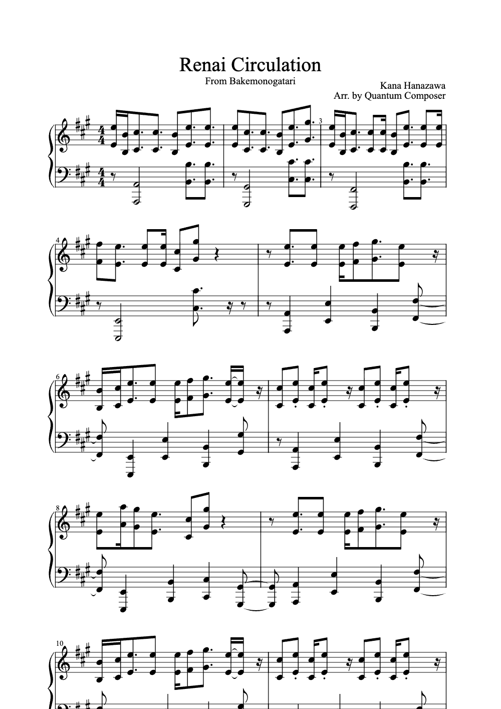 Sheet music preview for Renai Circulation