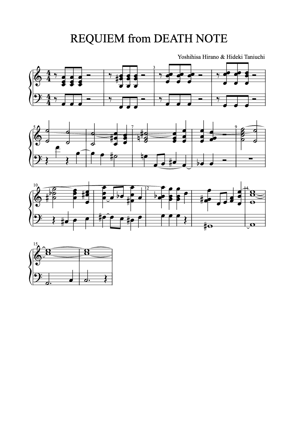 Sheet music preview for Requiem from Death Note