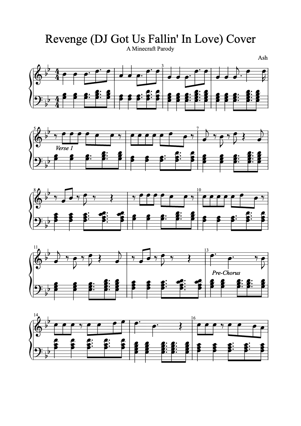 Sheet music preview for Revenge (DJ Got Us Fallin' in Love) Cover