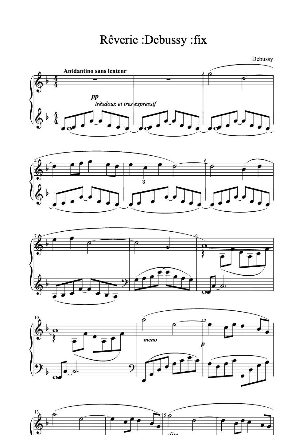 Sheet music preview for Rêverie