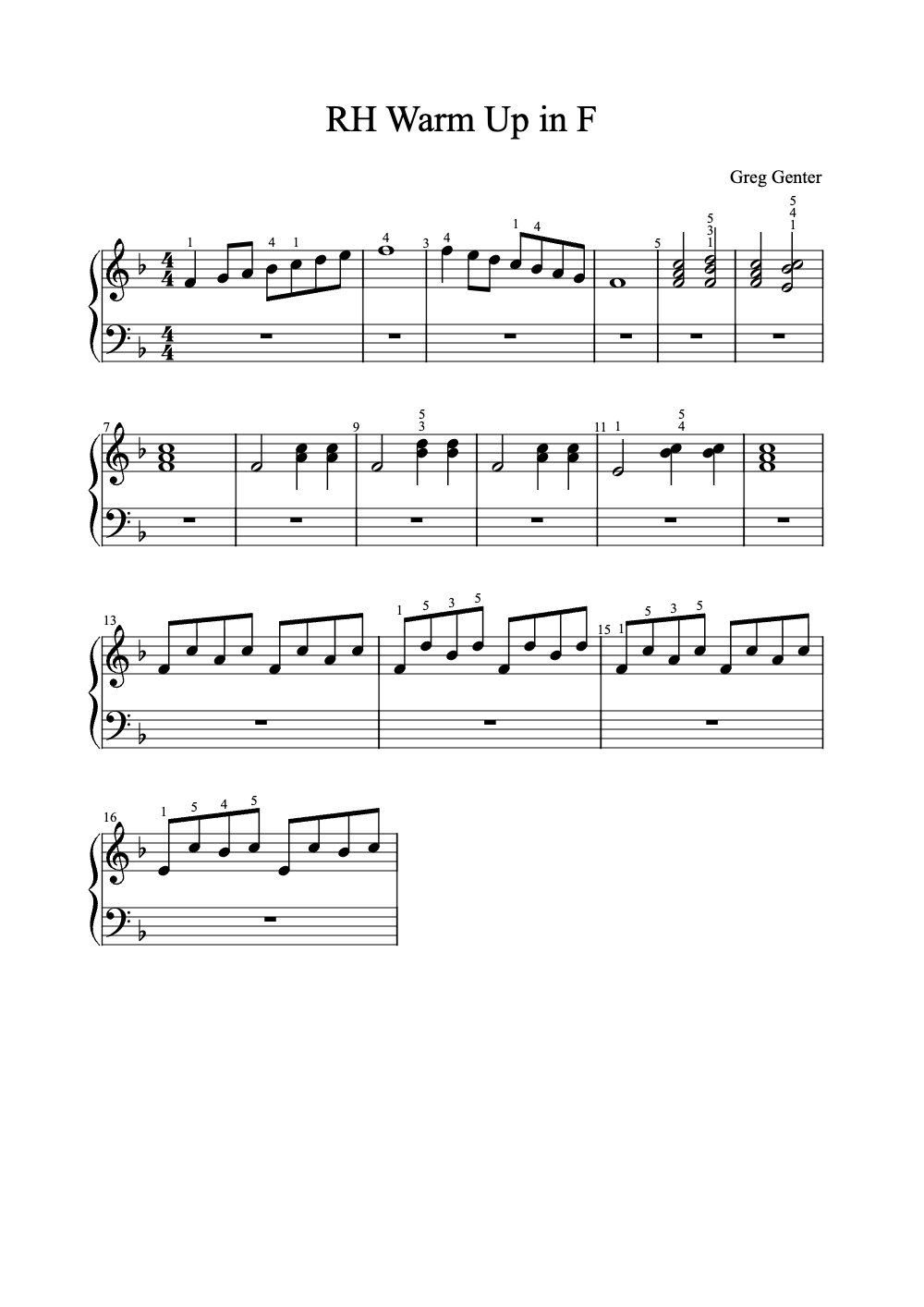 Sheet music preview for RH Warm Up in F