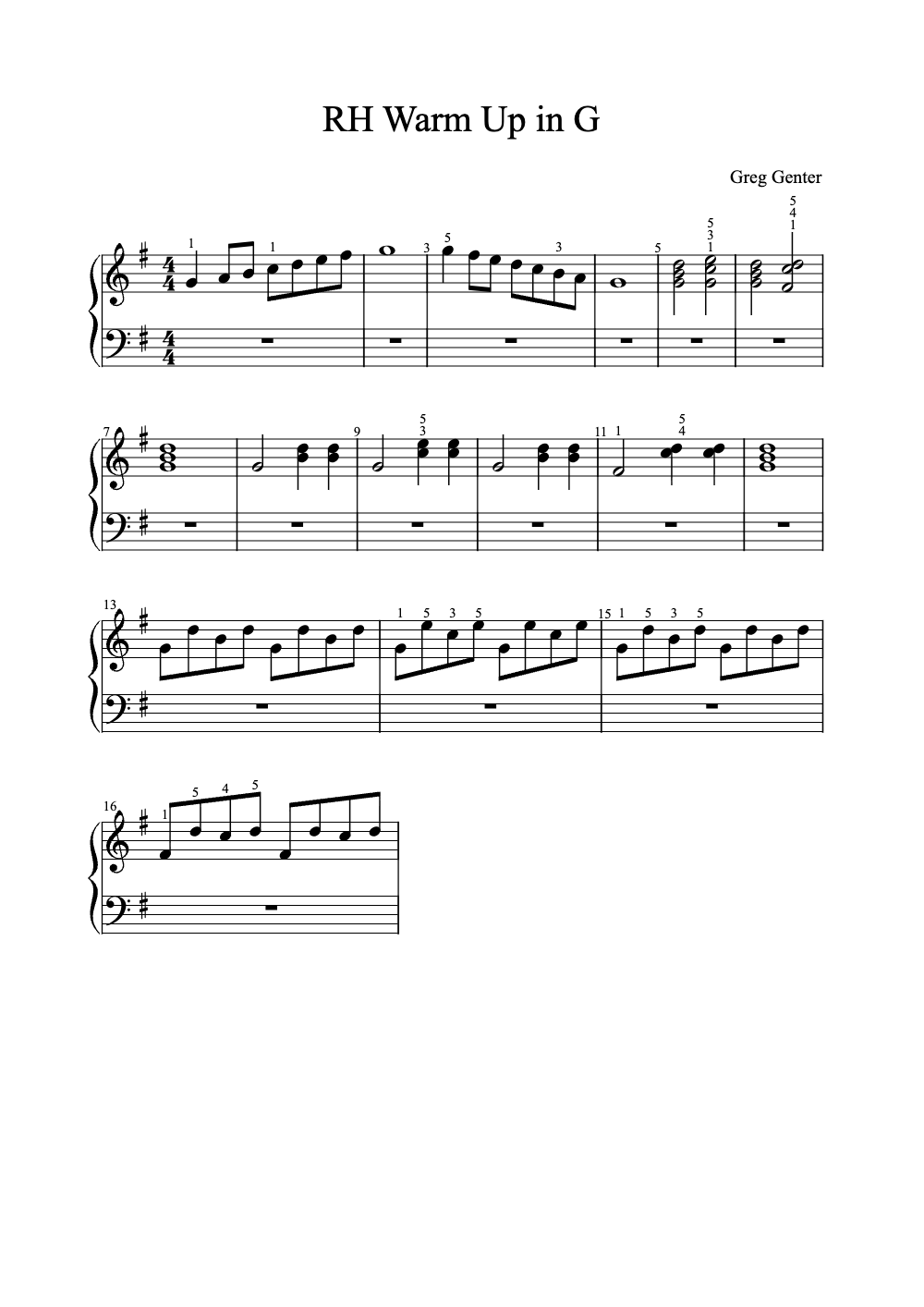 Sheet music preview for RH Warm Up in G