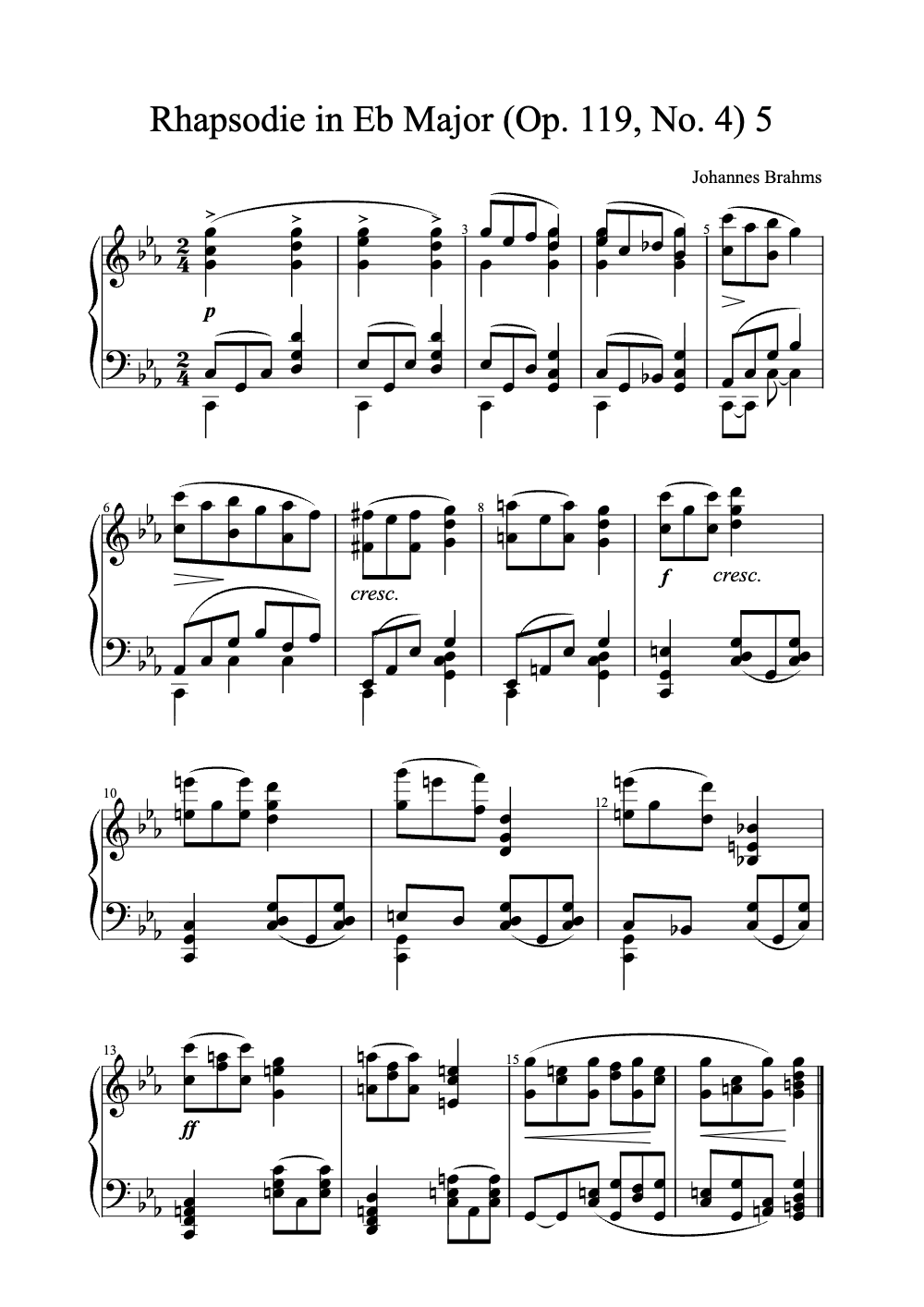 Sheet music preview for Rhapsodie in E-flat Major