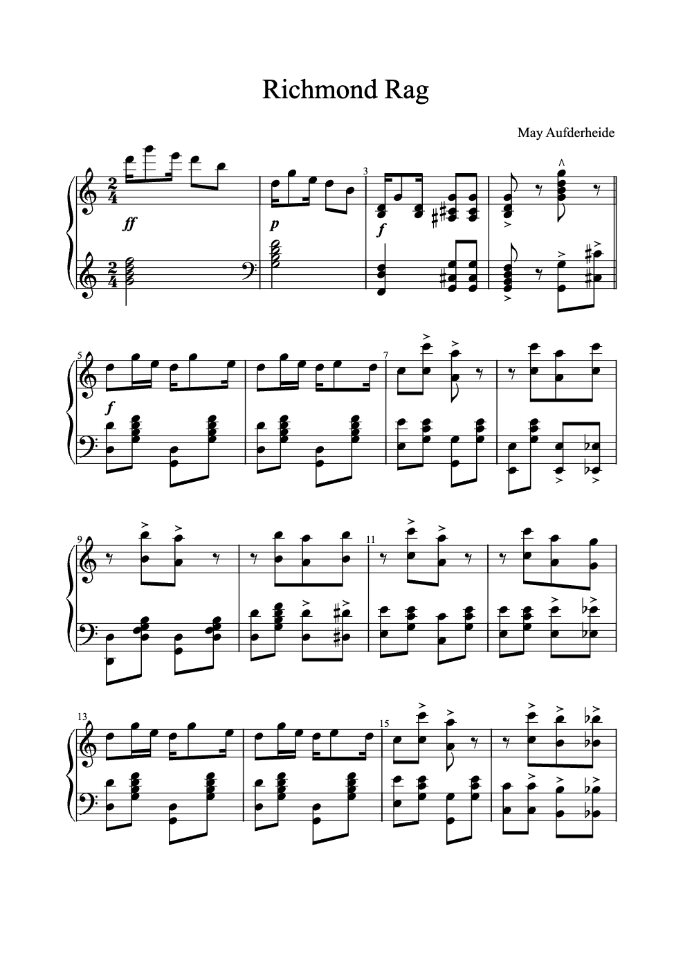 Sheet music preview for Richmond Rag