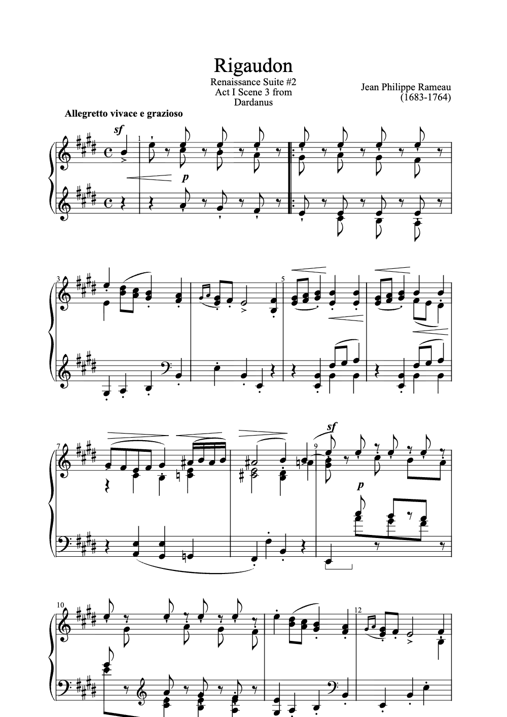 Sheet music preview for Rigaudon