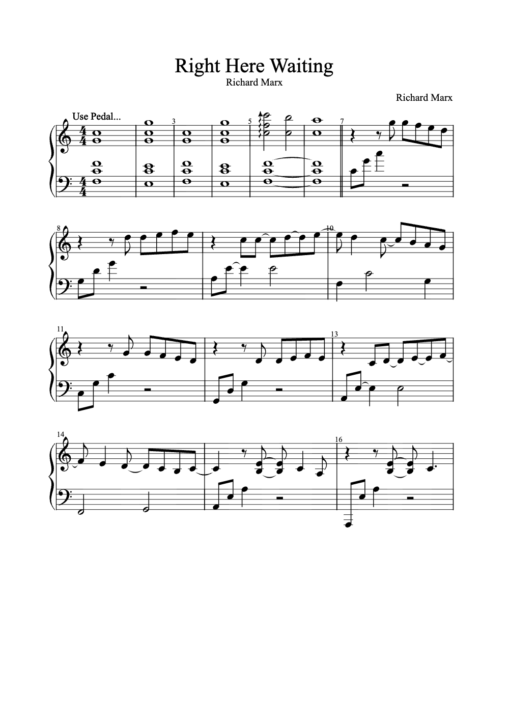 Sheet music preview for Right Here Waiting