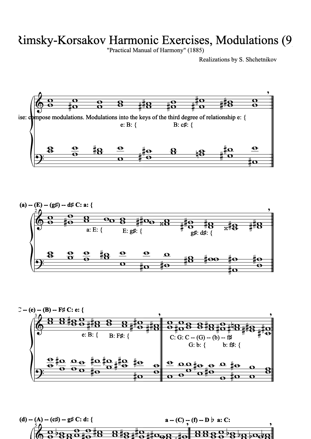 Sheet music preview for Rimsky-Korsakov Harmonic Exercises, Modulations