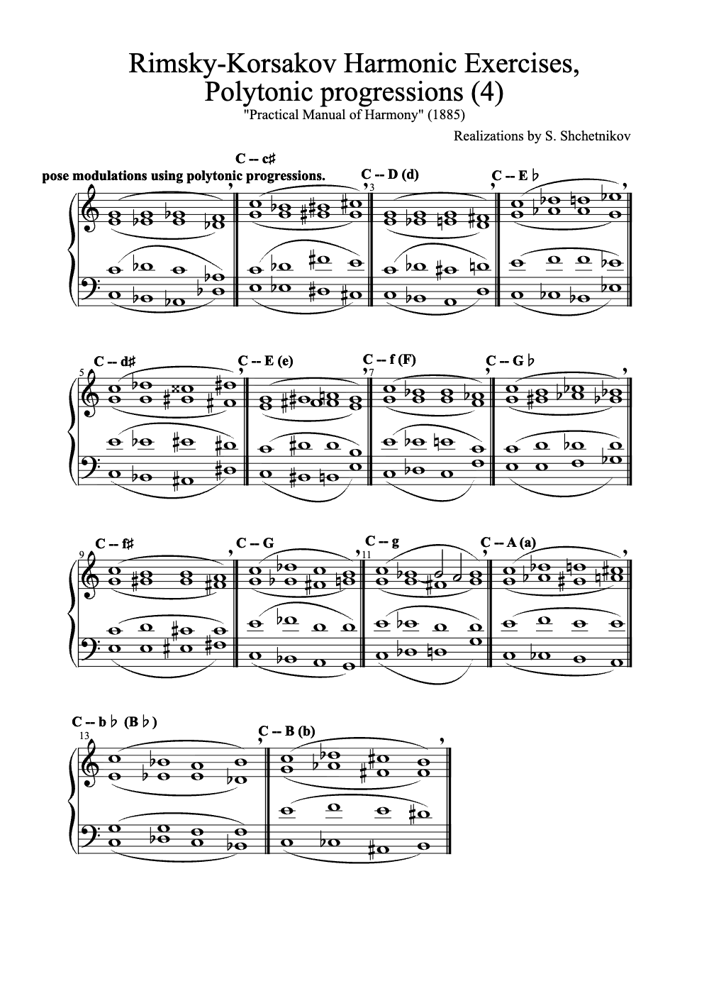 Sheet music preview for Rimsky-Korsakov Harmonic Exercises, Polytonic Progressions