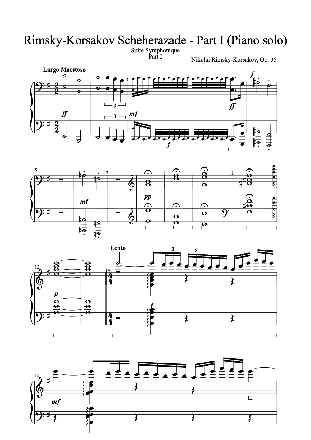Sheet music preview for Scheherazade, Op. 35: Part I