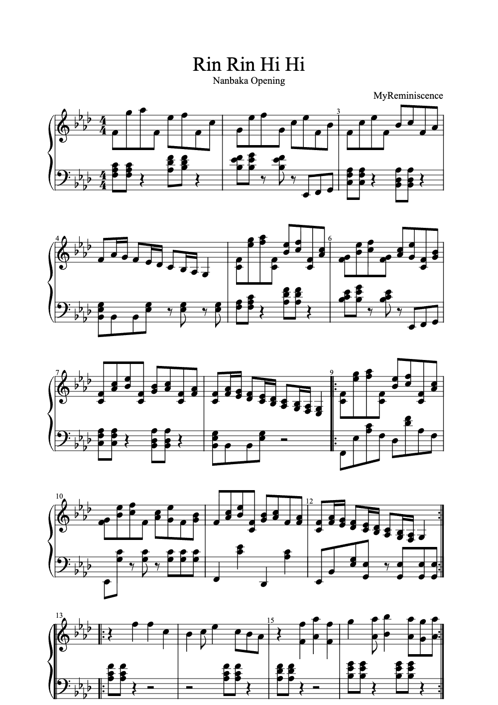 Sheet music preview for Rin Rin Hi Hi