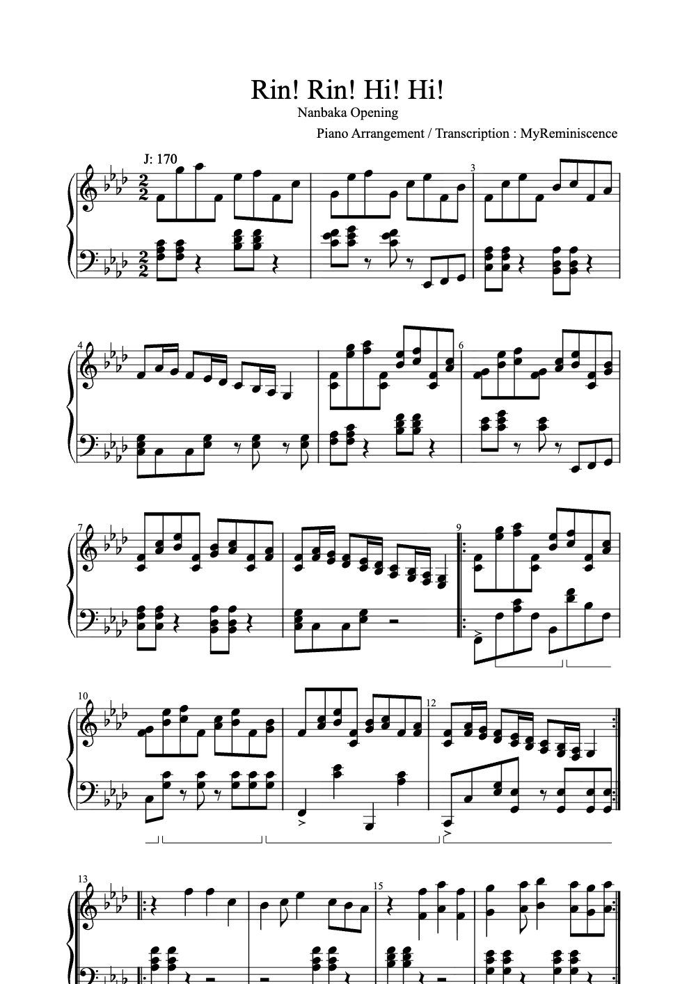 Sheet music preview for Rin! Rin! Hi! Hi!